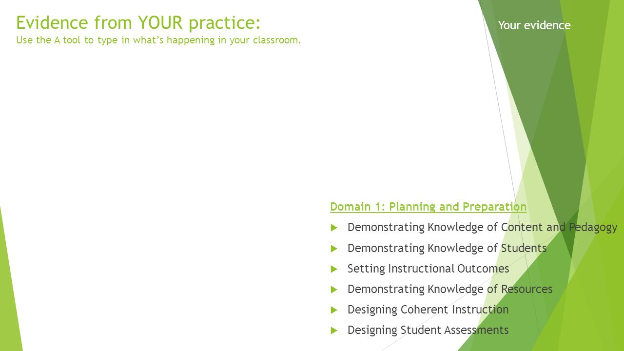 Evidence from YOUR practice: Use the A tool to type in what’s happening in your classroom.