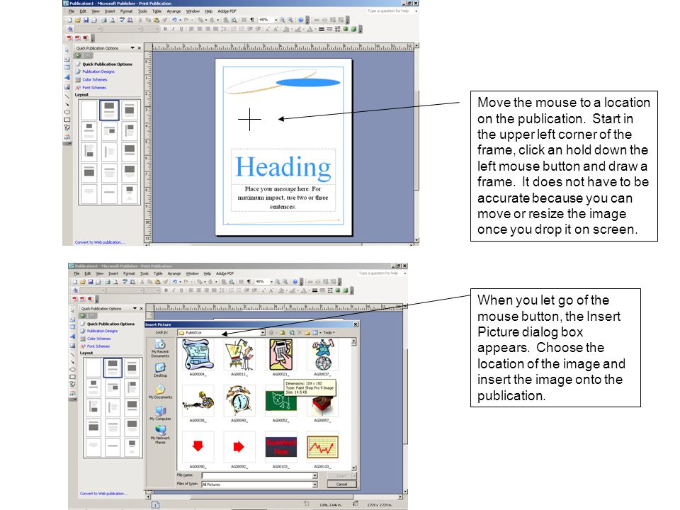 Move the mouse to a location on the publication.