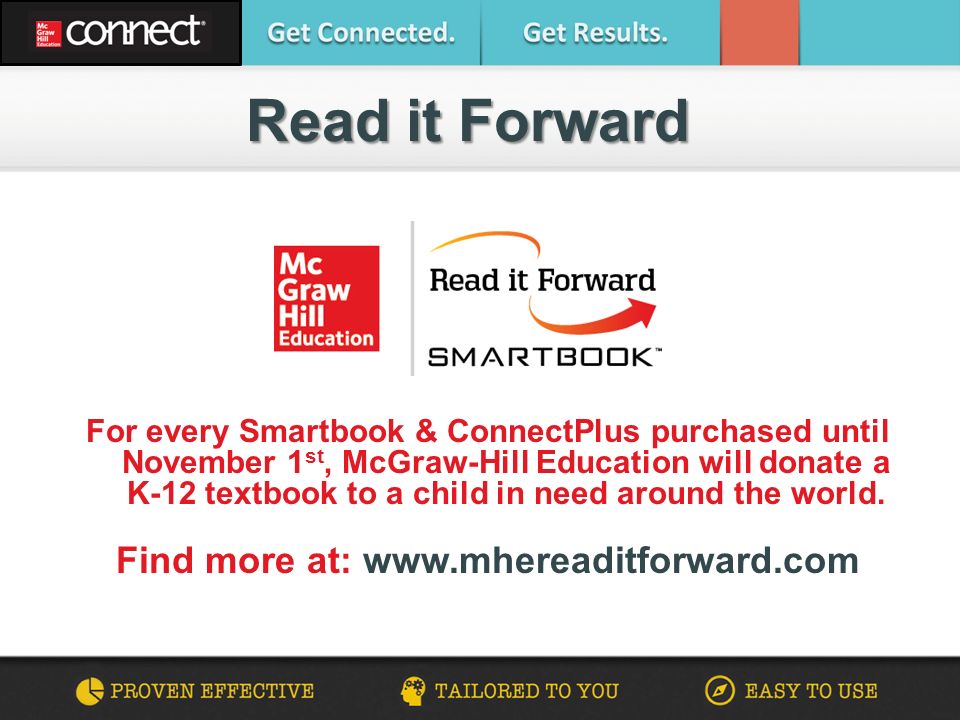For every Smartbook & ConnectPlus purchased until November 1 st, McGraw-Hill Education will donate a K-12 textbook to a child in need around the world.