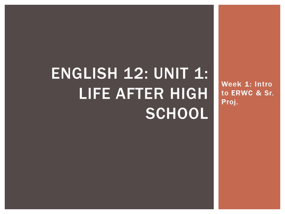 ENGLISH 12: UNIT 1: LIFE AFTER HIGH SCHOOL Week 1: Intro to ERWC & Sr. Proj.
