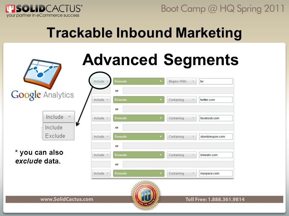 Trackable Inbound Marketing Advanced Segments * you can also exclude data.
