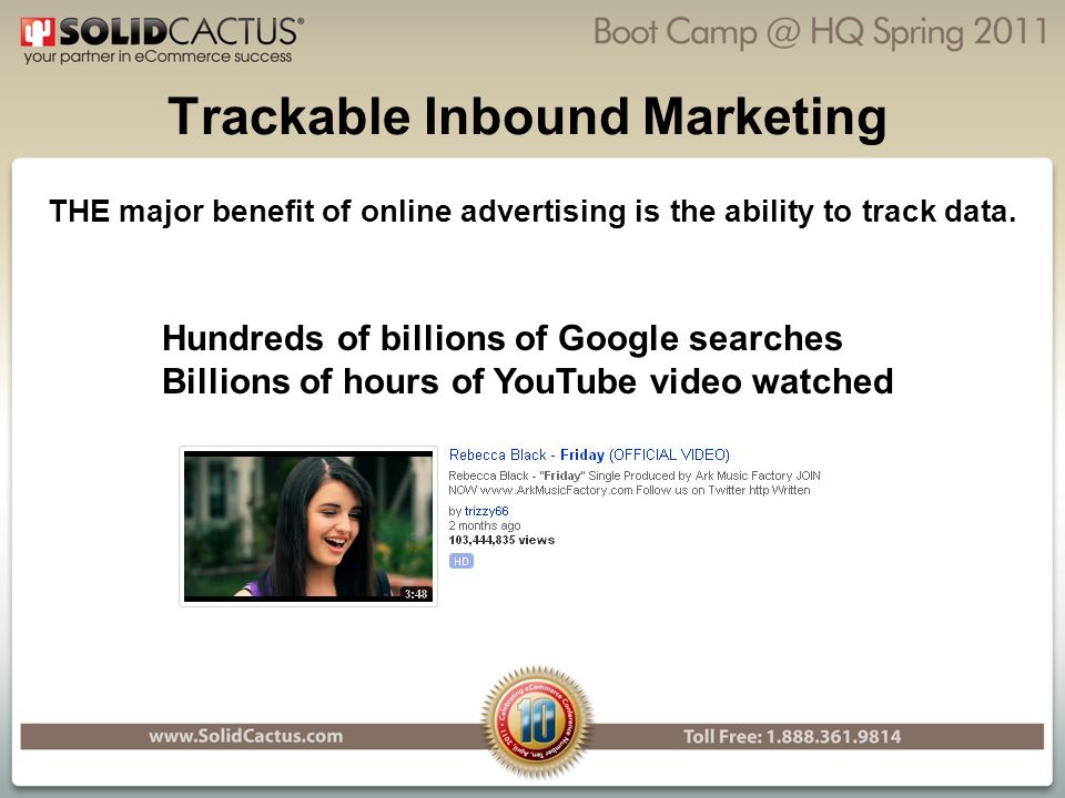 Trackable Inbound Marketing THE major benefit of online advertising is the ability to track data.