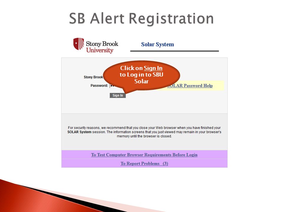 Click on Sign In to Log in to SBU Solar