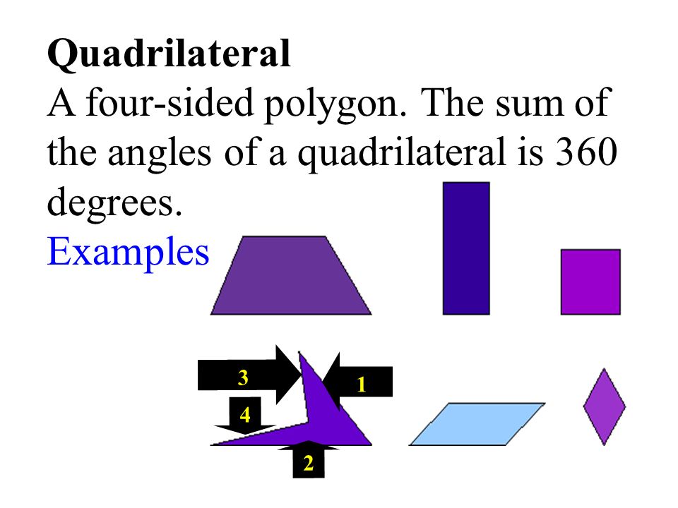 Quadrilaterals Quadrilateral A four-sided polygon.