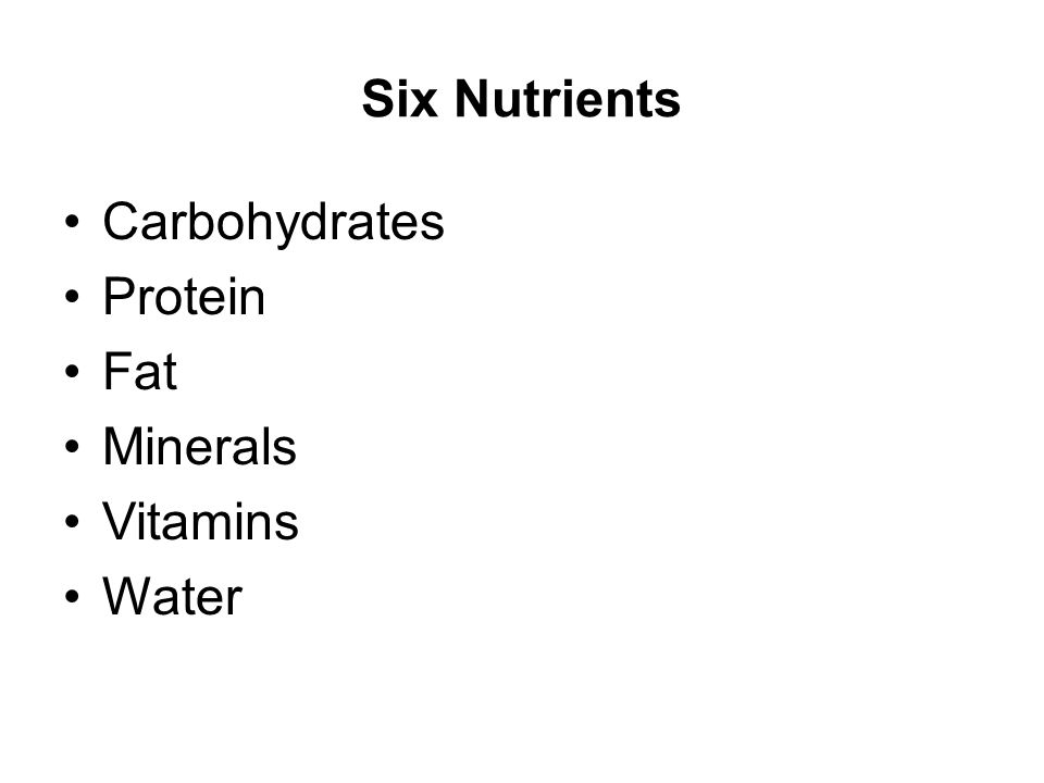Six Nutrients Carbohydrates Protein Fat Minerals Vitamins Water