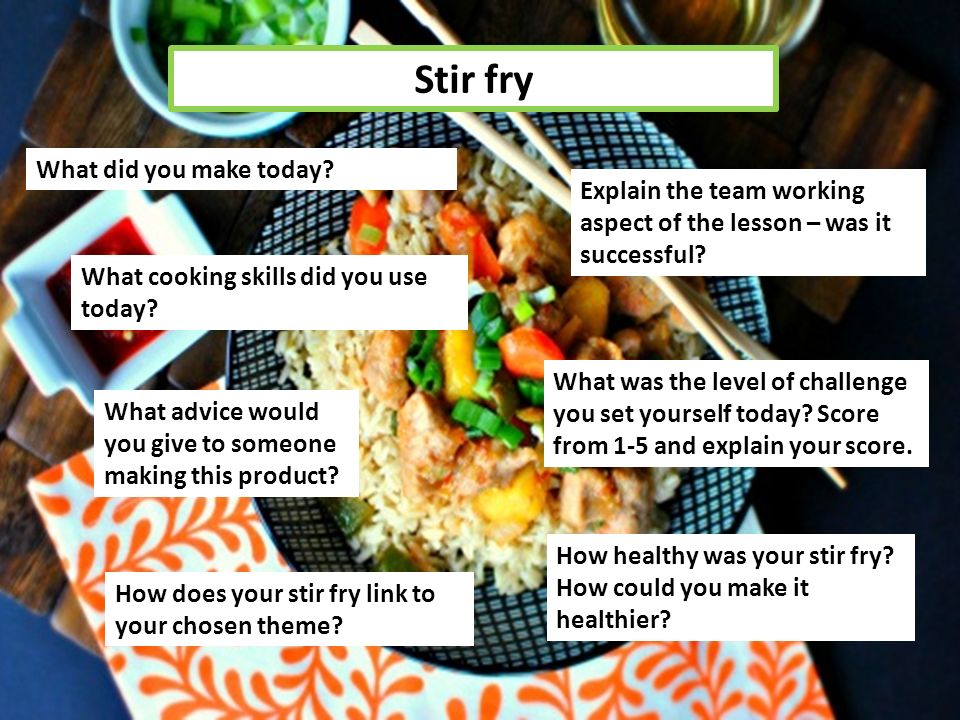 Stir fry What did you make today. What cooking skills did you use today.