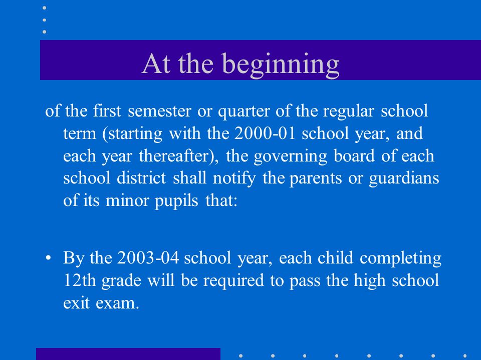 High School Exit Exam HSEE At The Beginning Of The First