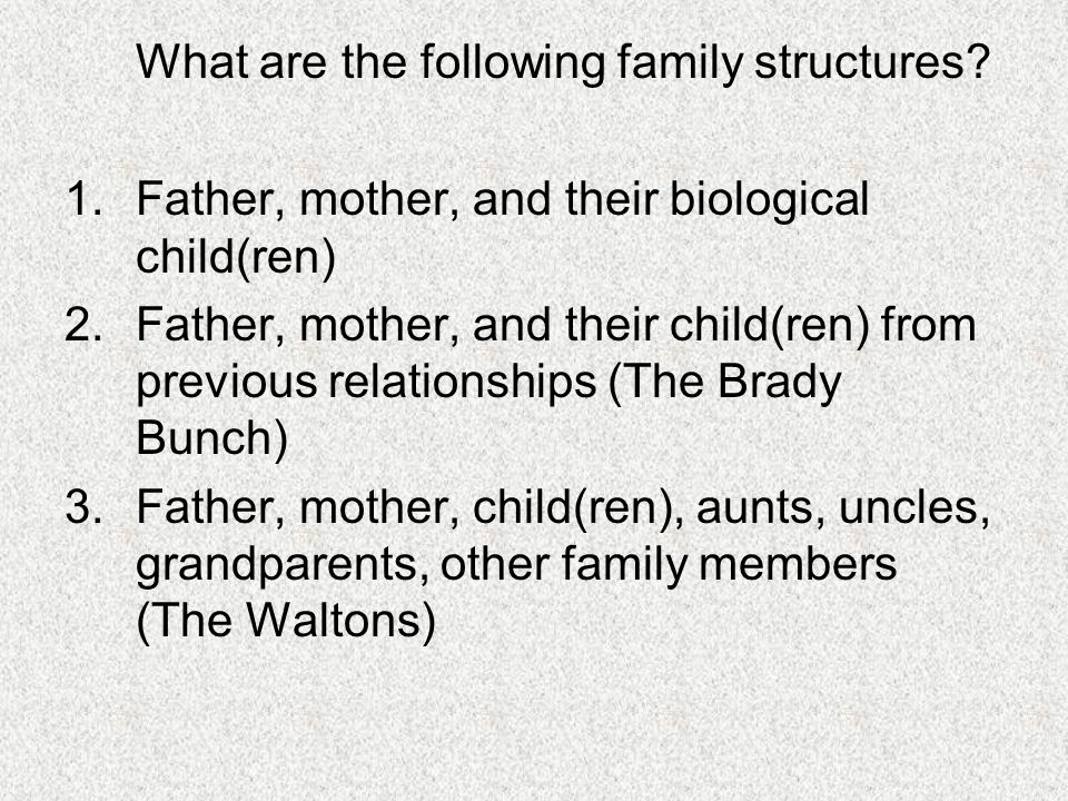 What are the following family structures.