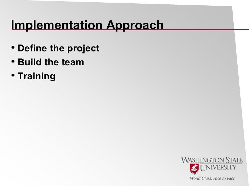 Implementation Approach Define the project Build the team Training