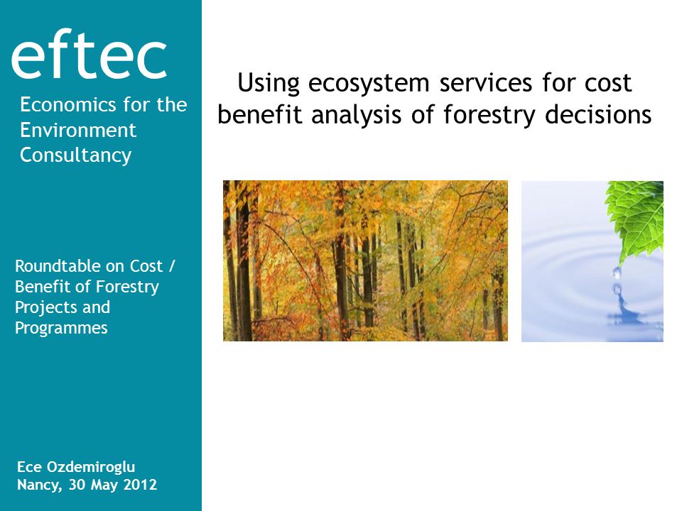 eftec Economics for the Environment Consultancy Using ecosystem services for cost benefit analysis of forestry decisions Roundtable on Cost / Benefit of Forestry Projects and Programmes Ece Ozdemiroglu Nancy, 30 May 2012