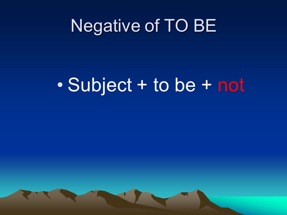 Negative of TO BE Subject + to be + not