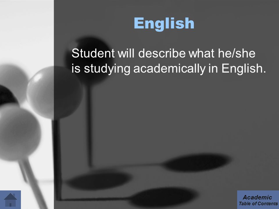 English Student will describe what he/she is studying academically in English.