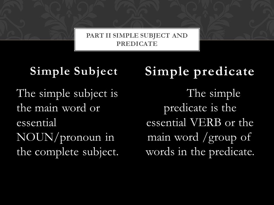The simple subject is the main word or essential NOUN/pronoun in the complete subject.