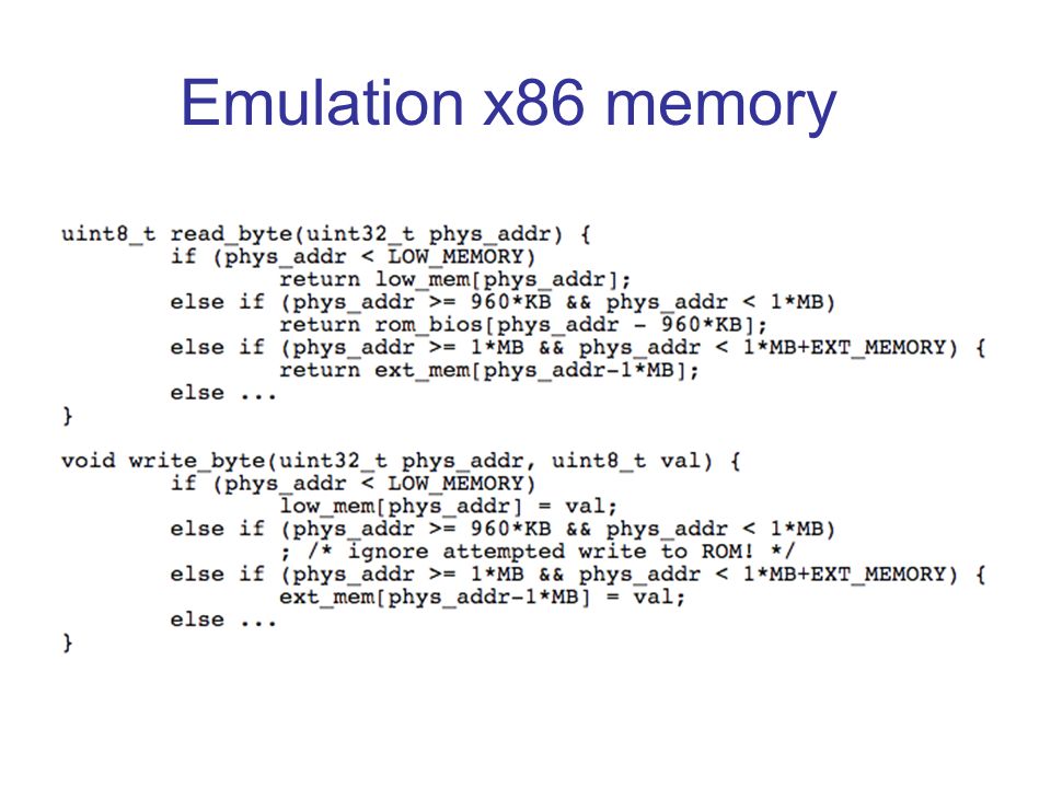 Emulation x86 memory