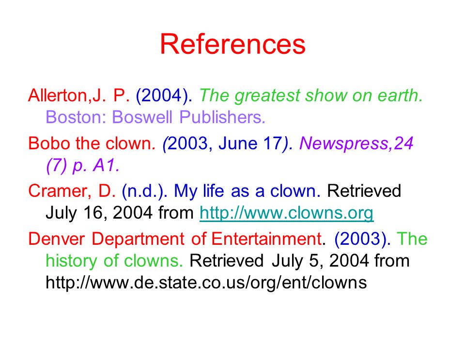 References Allerton,J. P. (2004). The greatest show on earth.