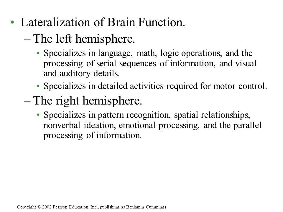 Lateralization of Brain Function. –The left hemisphere.