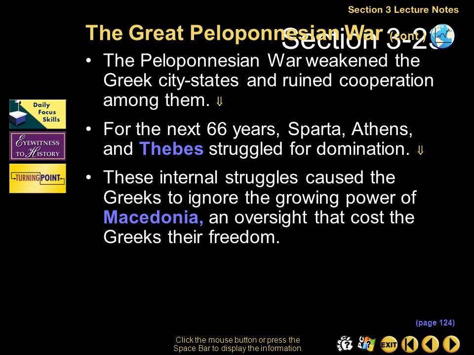 Section 3-1 Click the mouse button or press the Space Bar to display the  information. Classical Greece During the Age of Pericles, Athens became the  center. - ppt download