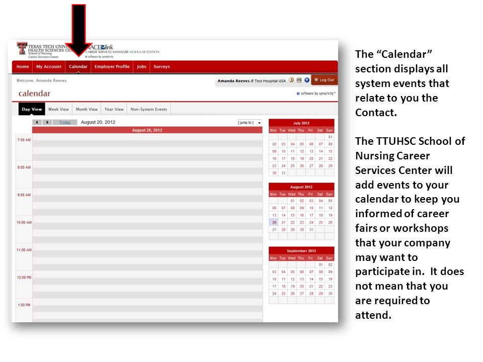 The Calendar section displays all system events that relate to you the Contact.