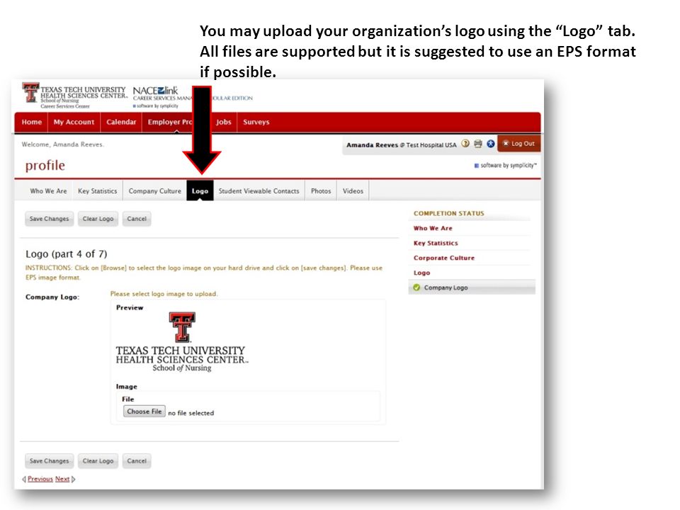 You may upload your organization’s logo using the Logo tab.