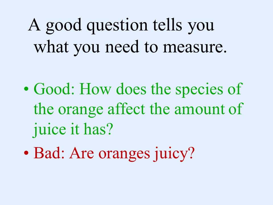 A good question tells you what you need to measure.