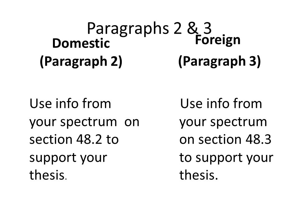 Paragraphs 2 & 3 Domestic (Paragraph 2) Use info from your spectrum on section 48.2 to support your thesis.