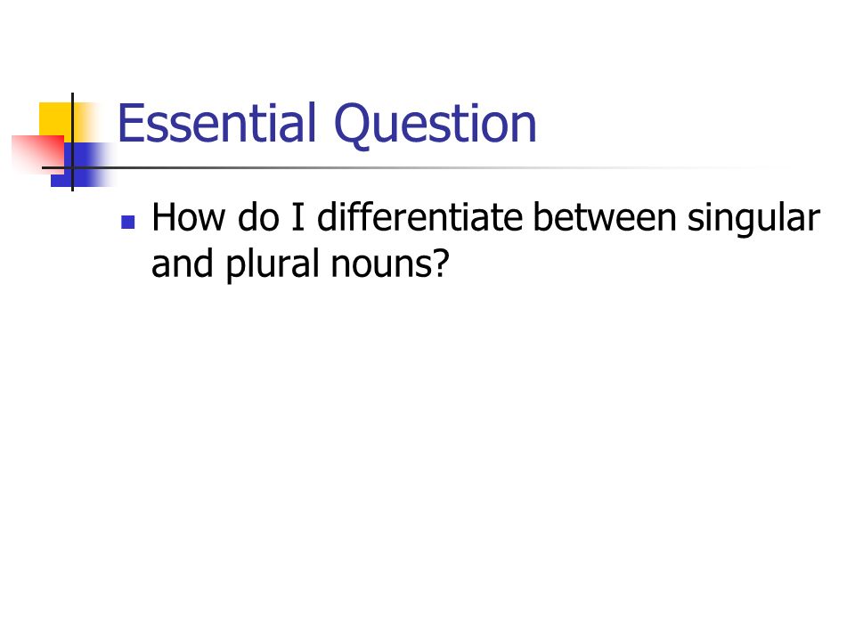 Essential Question How do I differentiate between singular and plural nouns