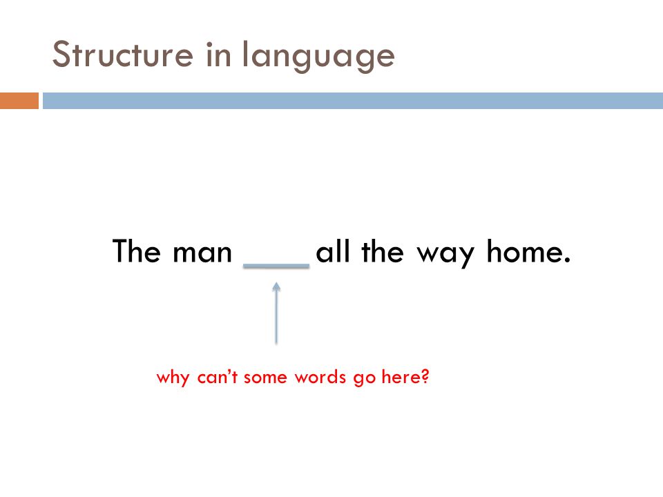 Structure in language The man all the way home. why can’t some words go here