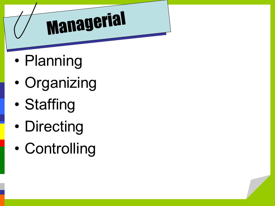 Managerial Planning Organizing Staffing Directing Controlling