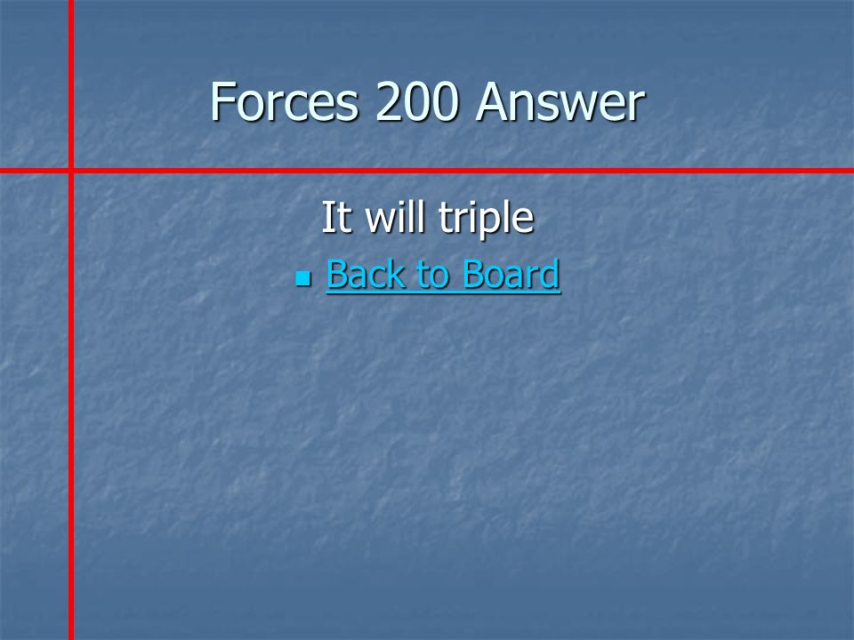Forces 200 Answer It will triple Back to Board Back to Board Back to Board Back to Board