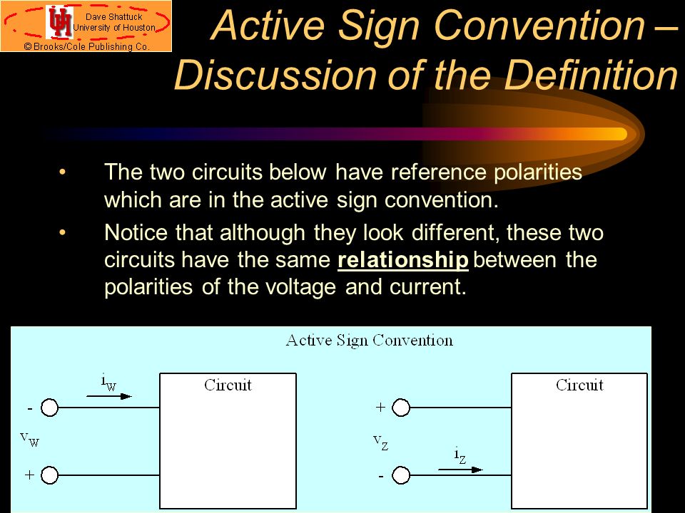 Active Sign Convention – Discussion of the Definition The two circuits below have reference polarities which are in the active sign convention.