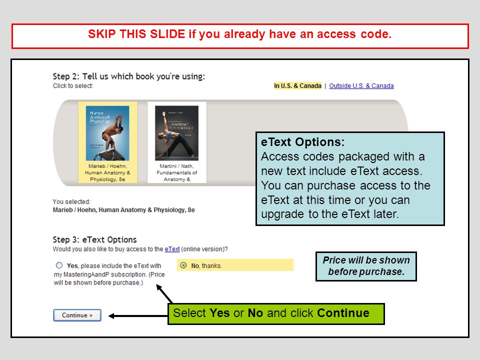 eText Options: Access codes packaged with a new text include eText access.