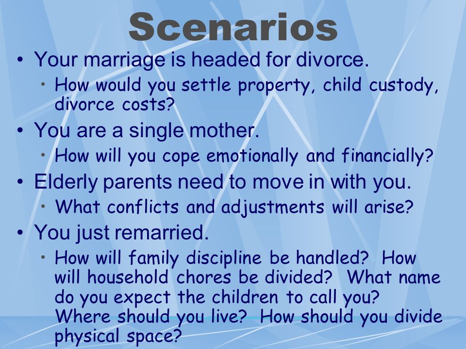 Scenarios Your marriage is headed for divorce.
