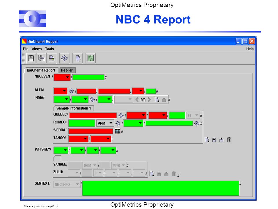 Filename (control number)-12.ppt OptiMetrics Proprietary NBC 4 Report