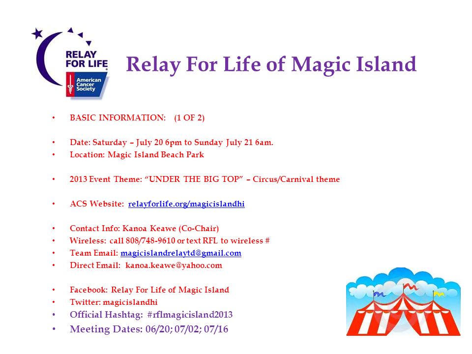 Relay For Life Of Magic Island May Team Captain Meeting Agenda Welcome Introductions House Rules Parking Lot Event Info Relay Rah Rah Relay Ppt Download