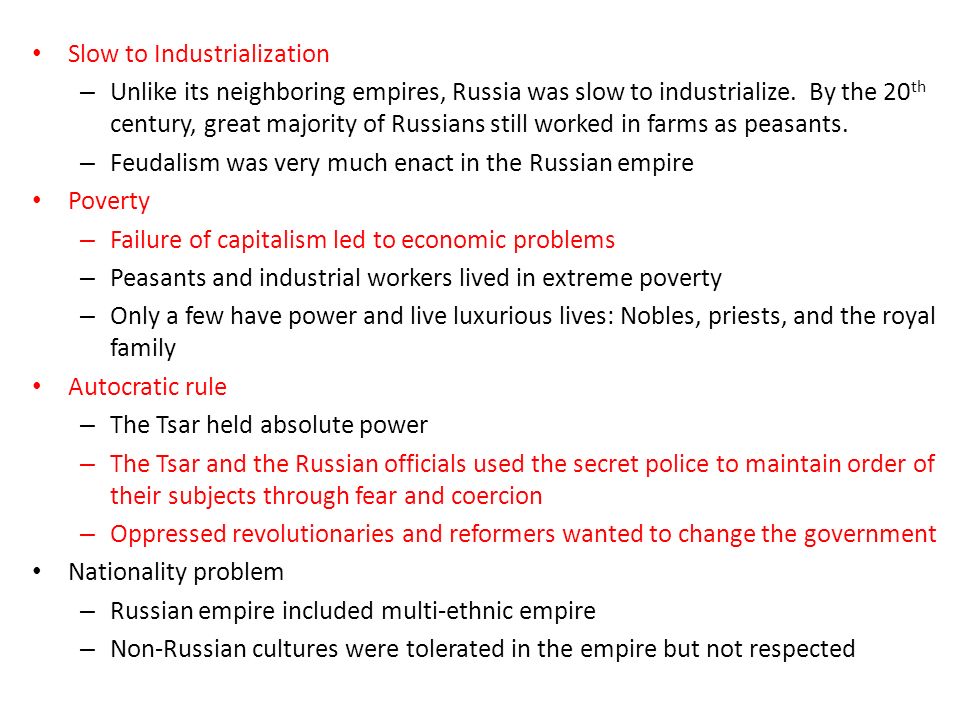 why was russia slow to industrialize