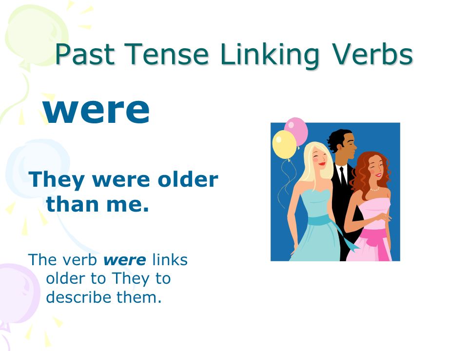 Past Tense Linking Verbs were You were good. The verb were links good to You to describe you.