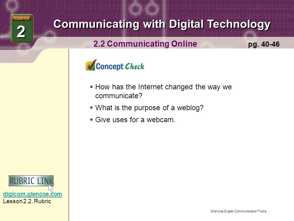 Glencoe Digital Communication Tools Communicating with Digital Technology  Chapter Contents Lesson 2.1Lesson 2.1 Digital Image Technology (pg. 37)  Lesson. - ppt download