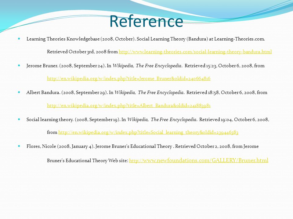 Reference Learning Theories Knowledgebase (2008, October).