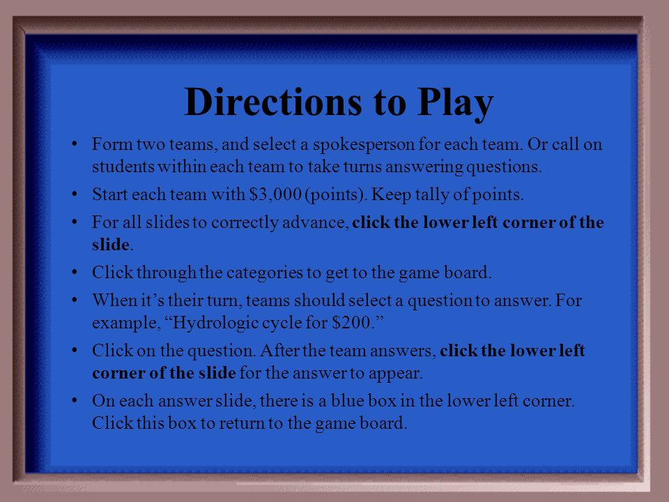 Water Matters! Jeopardy Game Review of the Water Matters! Curricula Grades 6-8