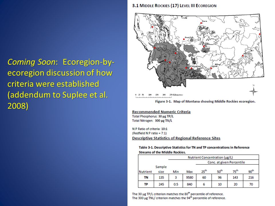 Coming Soon: Ecoregion-by- ecoregion discussion of how criteria were established (addendum to Suplee et al.
