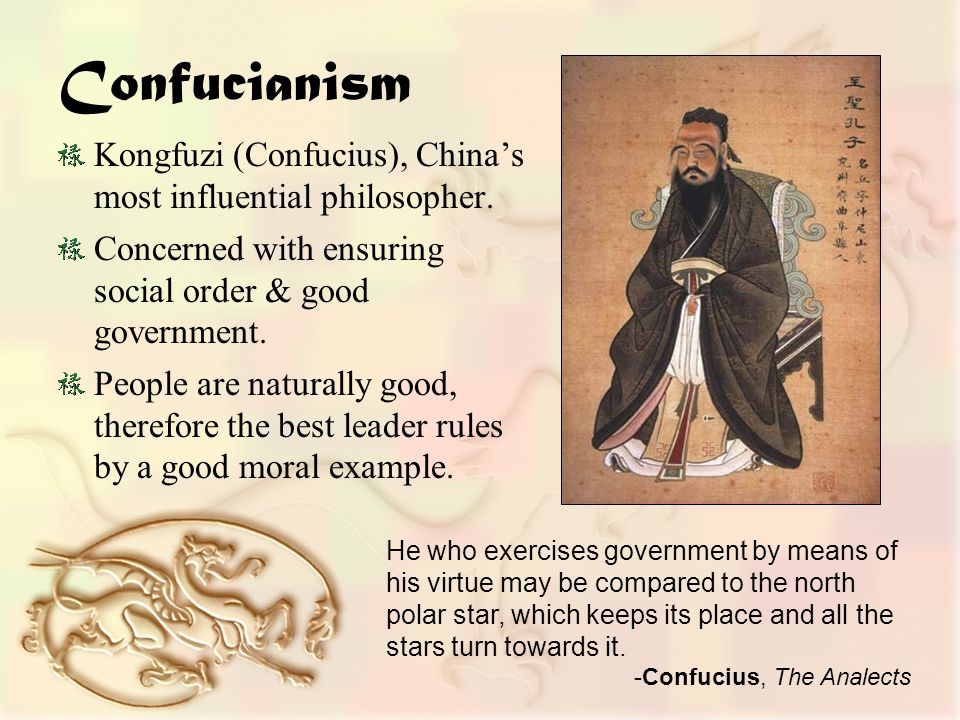 Confucianism Kongfuzi (Confucius), China’s most influential philosopher.