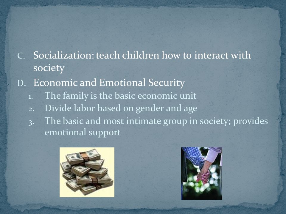 C. Socialization: teach children how to interact with society D.