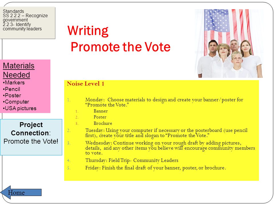 Writing Promote the Vote Noise Level 1 1.