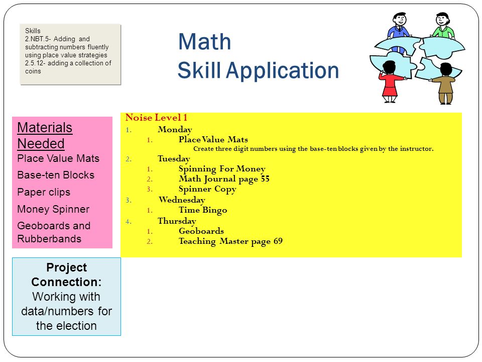 Math Skill Application Noise Level 1 1. Monday 1.