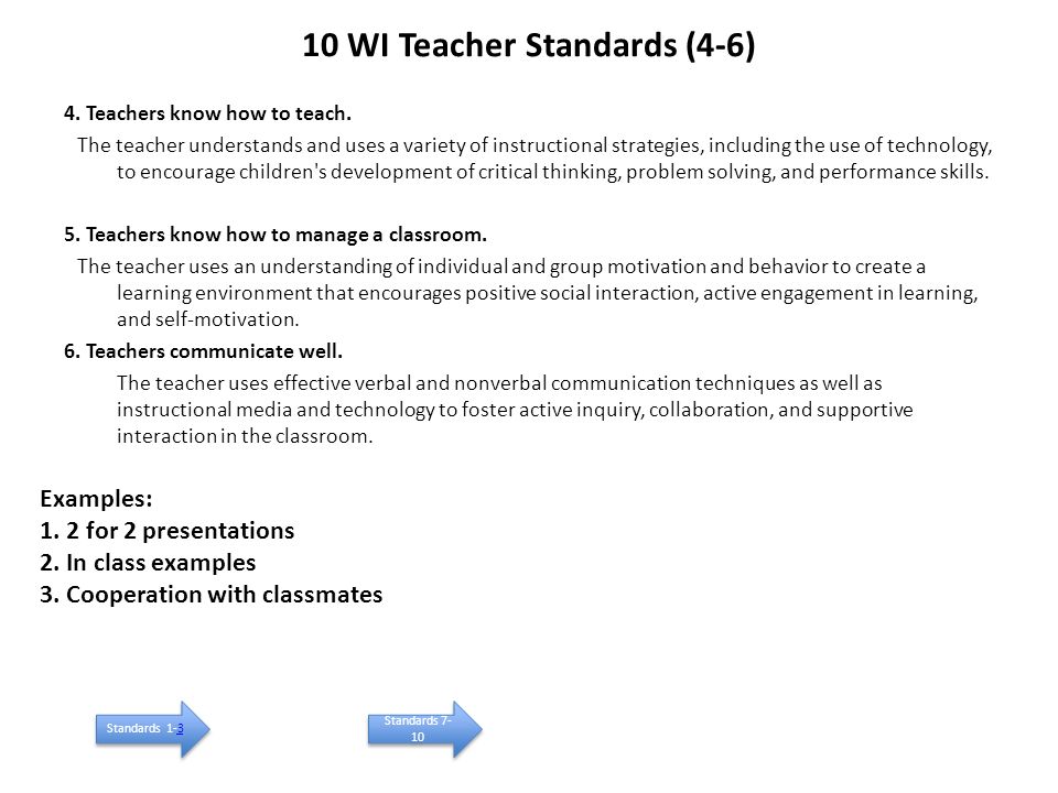 10 WI Teacher Standards (4-6) 4. Teachers know how to teach.