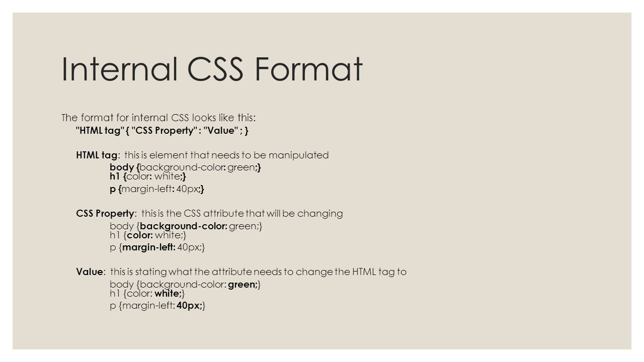 INTERNAL CSS Casey Ames Different types of CSS There are three different  types of CSS: ◦ External CSS ◦ Internal CSS ◦ Inline CSS In this  presentation. - ppt download