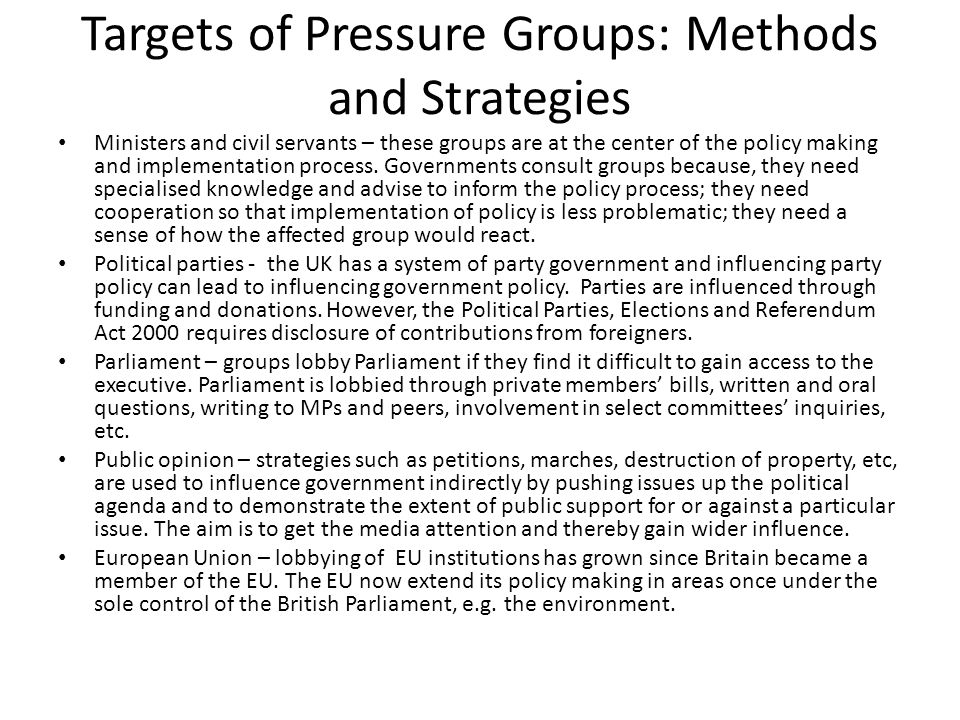 methods used by pressure groups