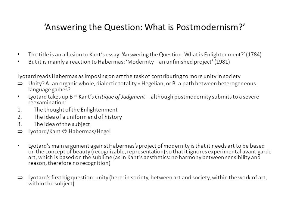 Model Essay English Answering The Question What Is Postmodernism The Title Is An Allusion To Kants Argumentative Essay Proposal also High School Application Essay Sample The Heritage Of Kants Work In Recent French Philosophy April Diwali Essay In English