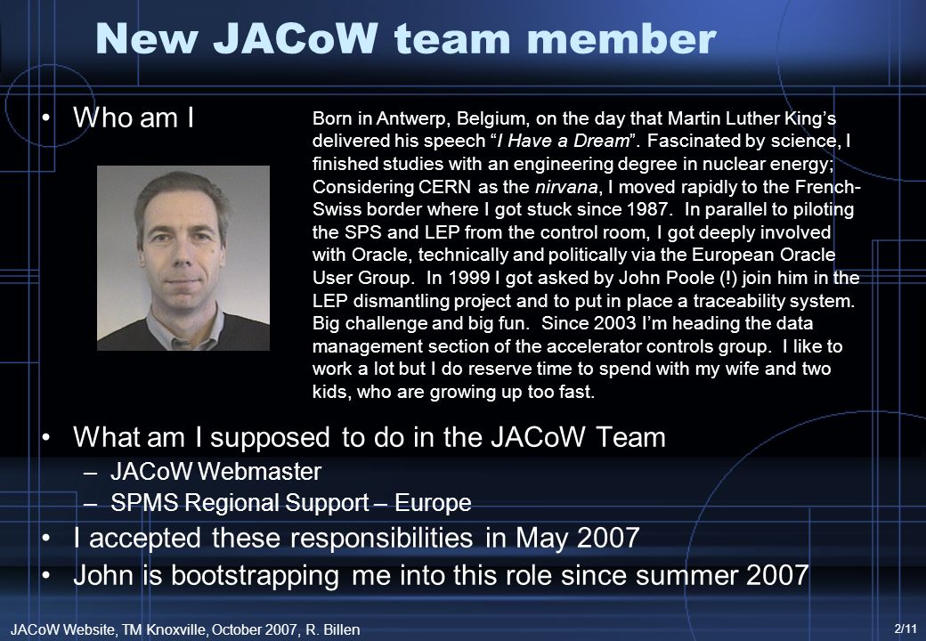 JACoW Website, TM Knoxville, October 2007, R.