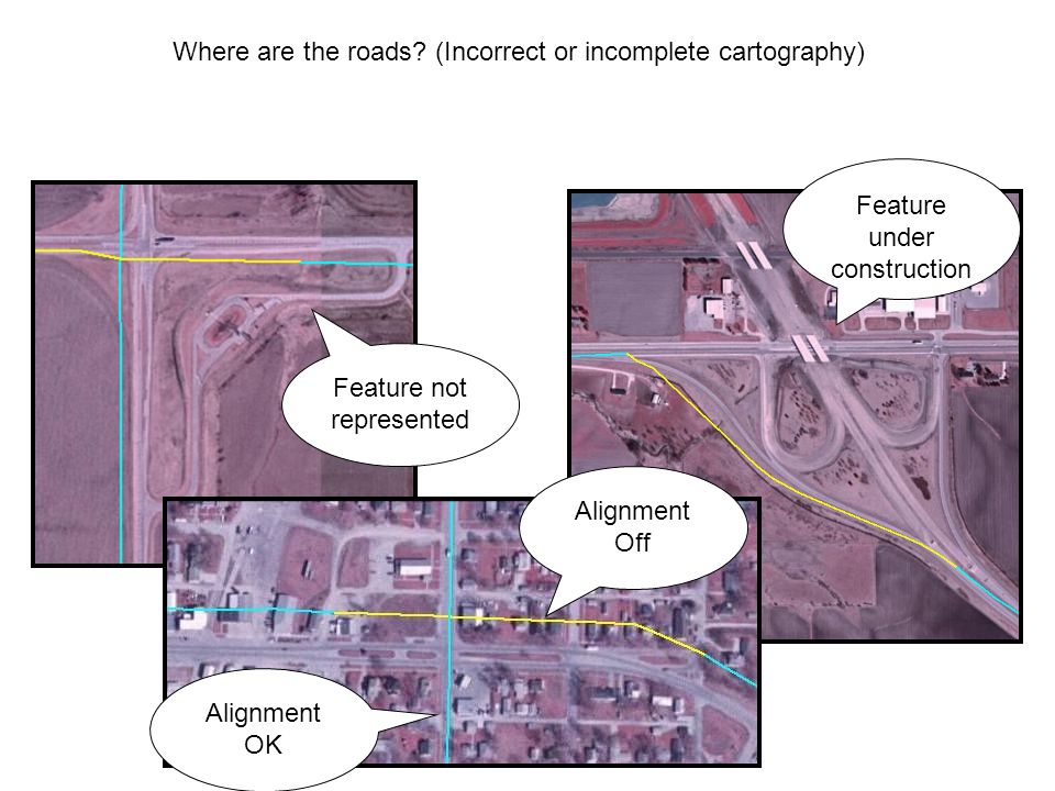 Feature not represented Feature under construction Alignment OK Alignment Off Where are the roads.